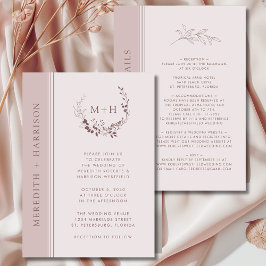 Roze Gouden Blush Monogram All in One Bruiloft Kaart