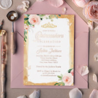 Roze Gouden Blush Quinceanera Bloemrijke Sparkle T