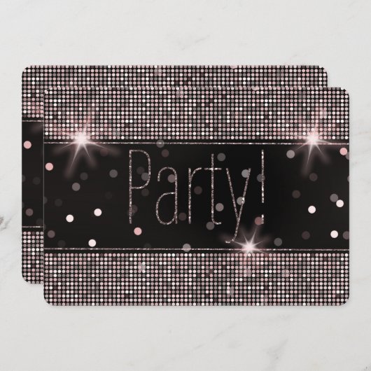 Roze Gouden Blush Roze Glitter Lichtjes Feest Kaart (Voorkant / Achterkant)