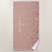 Roze Gouden Blush Roze Glitter Meisjesachtige Mono Strandlaken (Voorkant)