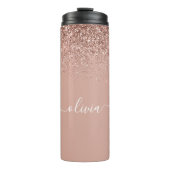 Roze Gouden Blush Roze Glitter Meisjesachtige Mono Thermosbeker (Voorkant)