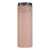 Roze Gouden Blush Roze Glitter Meisjesachtige Mono Thermosbeker (Achterkant)