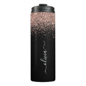 Roze Gouden Blush Roze Glitter Meisjesachtige Mono Thermosbeker (Voorkant)