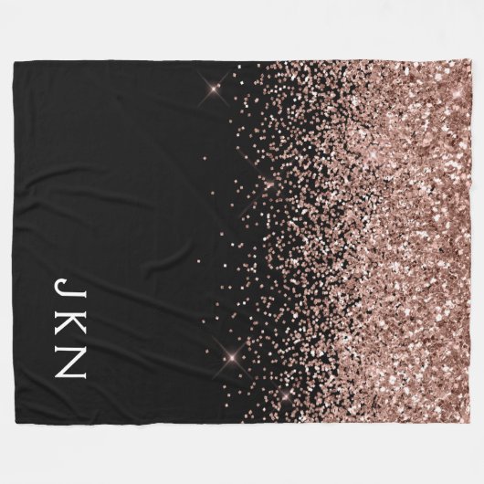 Roze Gouden Blush Roze Glitter Monogram Beginlette Fleece Deken (Voorkant (Horizontaal))