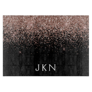 Roze Gouden Blush Roze Glitter Monogram Initiaal Snijplank