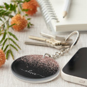Roze Gouden Blush Roze Glitter Script Monogram Mei Sleutelhanger (Voorkant Rechts)