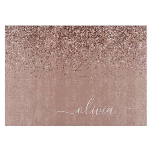 Roze Gouden Blush Roze Glitter Script Monogram Mei Snijplank (Voorkant)