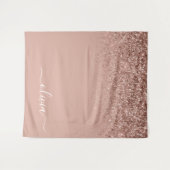 Roze Gouden Blush Roze Glitter Script Monogram Mei Wandkleed (Voorkant (horizontaal))
