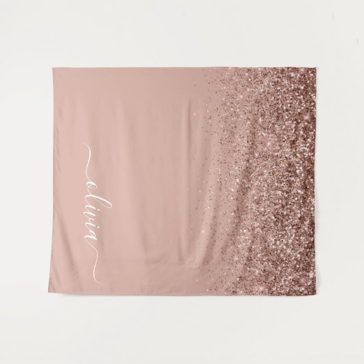 Roze Gouden Blush Roze Glitter Script Monogram Mei Wandkleed (Voorkant (horizontaal))