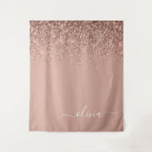 Roze Gouden Blush Roze Glitter Script Monogram Mei Wandkleed (Voorkant)