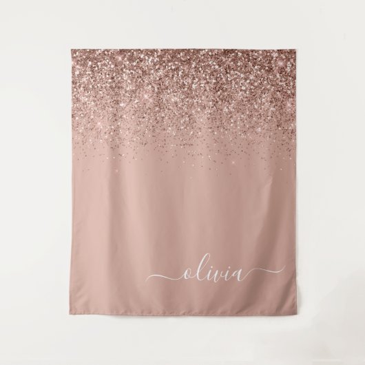 Roze Gouden Blush Roze Glitter Script Monogram Mei Wandkleed (Voorkant)