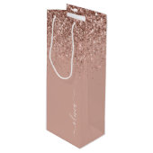 Roze Gouden Blush Roze Glitter Script Monogram Mei Wijn Cadeautas (Voorkant Gekanteld)