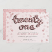 Roze Gouden Blush Roze Glitters 21e Verjaardag Kaart (Voorkant / Achterkant)