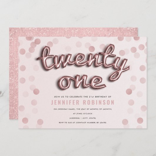Roze Gouden Blush Roze Glitters 21e Verjaardag Kaart (Voorkant / Achterkant)