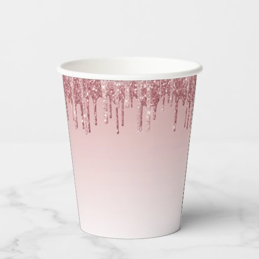 Roze Gouden Blush Roze Glitters en Glans Monogram Papieren Bekers (Achterkant)