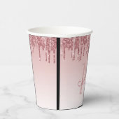 Roze Gouden Blush Roze Glitters en Glans Monogram Papieren Bekers (Rechts)