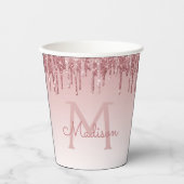 Roze Gouden Blush Roze Glitters en Glans Monogram Papieren Bekers (Voorkant)