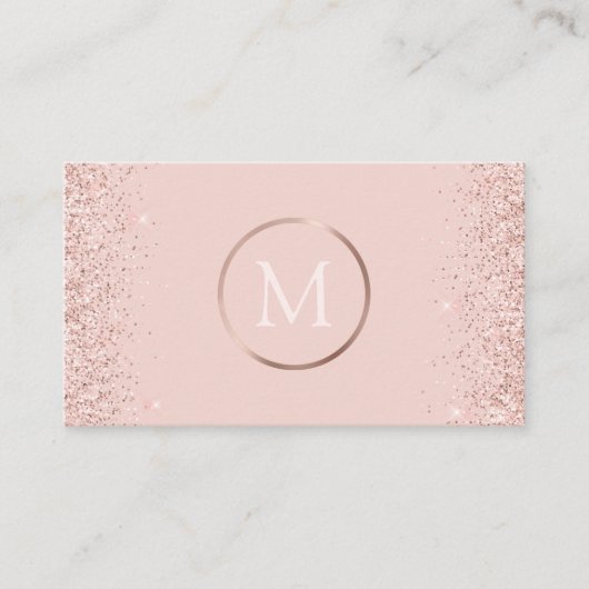 Roze Gouden Blush Roze Glitters Monogram Visitekaartje (Voorkant)