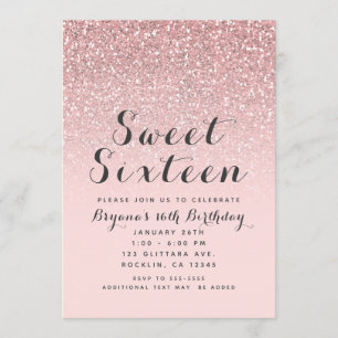 Roze Gouden Blush Roze Glitters Sweet 16 Feestje Kaart