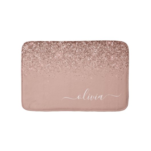 Roze Gouden Blush Roze Glitterscript Monogram Meis Badmat (Voorkant)