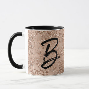 Roze Gouden Blush Roze Glittersparel Monogram Gebo Mok