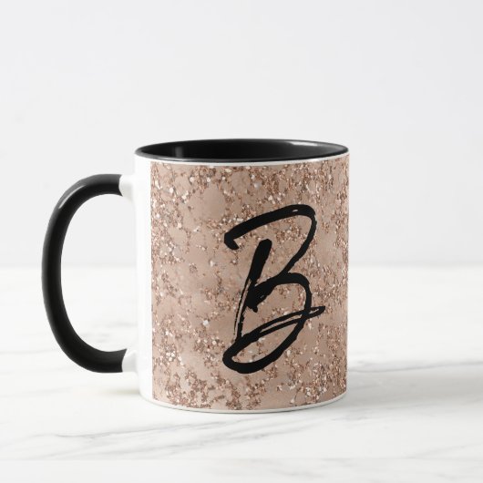 Roze Gouden Blush Roze Glittersparel Monogram Gebo Mok (Links)