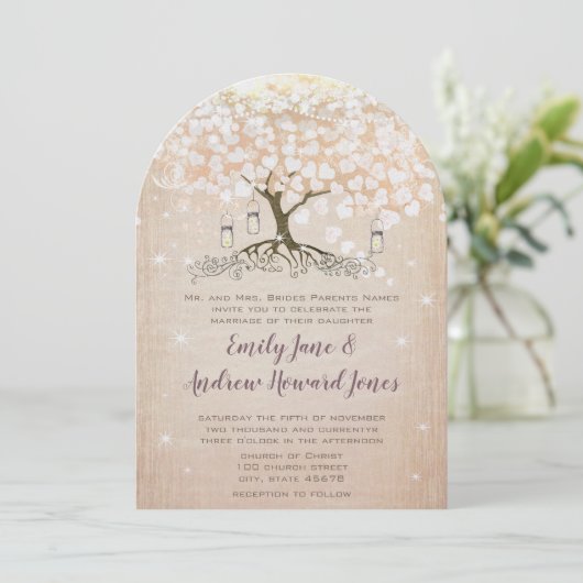 Roze Gouden Blush Roze Hart Boom Bruiloft Kaart (Staand voorkant)