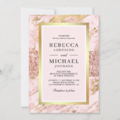 Roze Gouden Blush Roze Marmeren QR Code Huwelijk  Kaart (Voorkant)