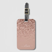 Roze Gouden Blush Roze Meisjesachtige Glitter Mono Bagagelabel (Voorkant (verticaal))