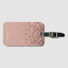 Roze Gouden Blush Roze Meisjesachtige Glitter Mono Bagagelabel
