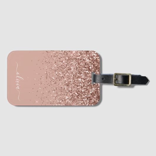 Roze Gouden Blush Roze Meisjesachtige Glitter Mono Bagagelabel (Voorkant (horizontaal))