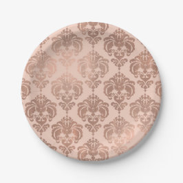 Roze Gouden Blush Roze Moderne Glam Damast Papieren Bordje
