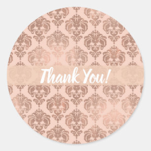 Roze Gouden Blush Roze Moderne Glam Damast Ronde Sticker