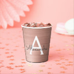 Roze Gouden Blush Roze Monogram Koffiebekers Papieren Bekers<br><div class="desc">Roze Goud - Blush Roze Nep Metal Elegant Monogram Verjaardag,  Trouw,  Bruidsfeest of Meidenavond Beker. Deze verjaardagsfeestbeker kan worden aangepast om uw initiaal en voornaam toe te voegen. Neem contact op met de ontwerper voor aangepaste bijpassende items.</div>