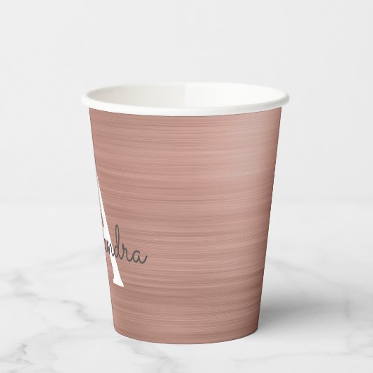 Roze Gouden Blush Roze Monogram Koffiebekers Papieren Bekers (Links)