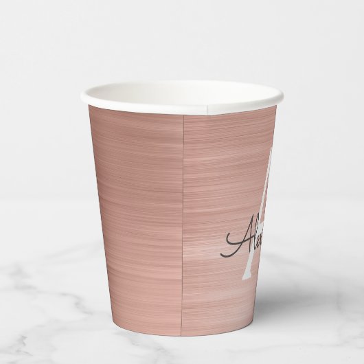 Roze Gouden Blush Roze Monogram Koffiebekers Papieren Bekers (Rechts)