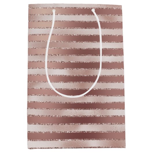 Roze Gouden Blush Roze Strepen Glamour Bruiloftsfe Medium Cadeauzakje (Voorkant)