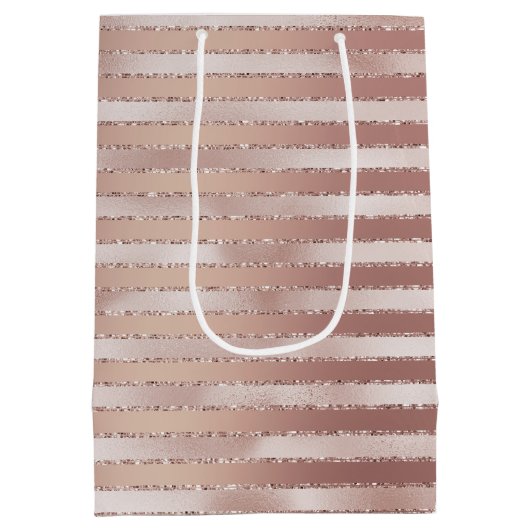 Roze Gouden Blush Roze Strepen Glamour Bruiloftsfe Medium Cadeauzakje (Achterkant)
