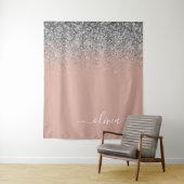 Roze Gouden Blush Roze Zilver Glitter Monogram Jon Wandkleed (In situ)