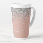 Roze Gouden Blush Roze Zilver Glitter Monogram Latte Mok (Rechterhoek)