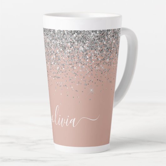 Roze Gouden Blush Roze Zilver Glitter Monogram Latte Mok (Rechterhoek)
