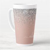 Roze Gouden Blush Roze Zilver Glitter Monogram Latte Mok (Linkerhoek)