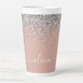 Roze Gouden Blush Roze Zilver Glitter Monogram Latte Mok (Voorkant)