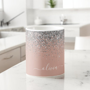 Roze Gouden Blush Roze Zilveren Glitter Monogram J Koffiemok