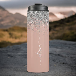 Roze Gouden Blush Roze Zilveren Glitter Monogram J Thermosbeker