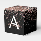 Roze Gouden Blush Roze Zwart Glitter Monogram Bedankdoosjes (Voorkant Zijde)