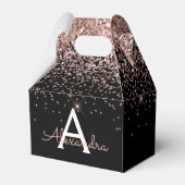 Roze Gouden Blush Roze Zwart Glitter Monogram Bedankdoosjes (Voorkant Zijde)