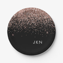 Roze Gouden Blush Roze Zwarte Glitter Monogram Papieren Bordje
