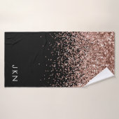 Roze Gouden Blush Roze Zwarte Glitters Monogram Me Badhanddoek (Badhanddoek)