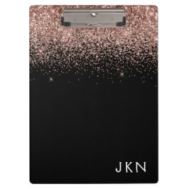 Roze Gouden Blush Roze Zwarte Glitters Monogram Me Klembord